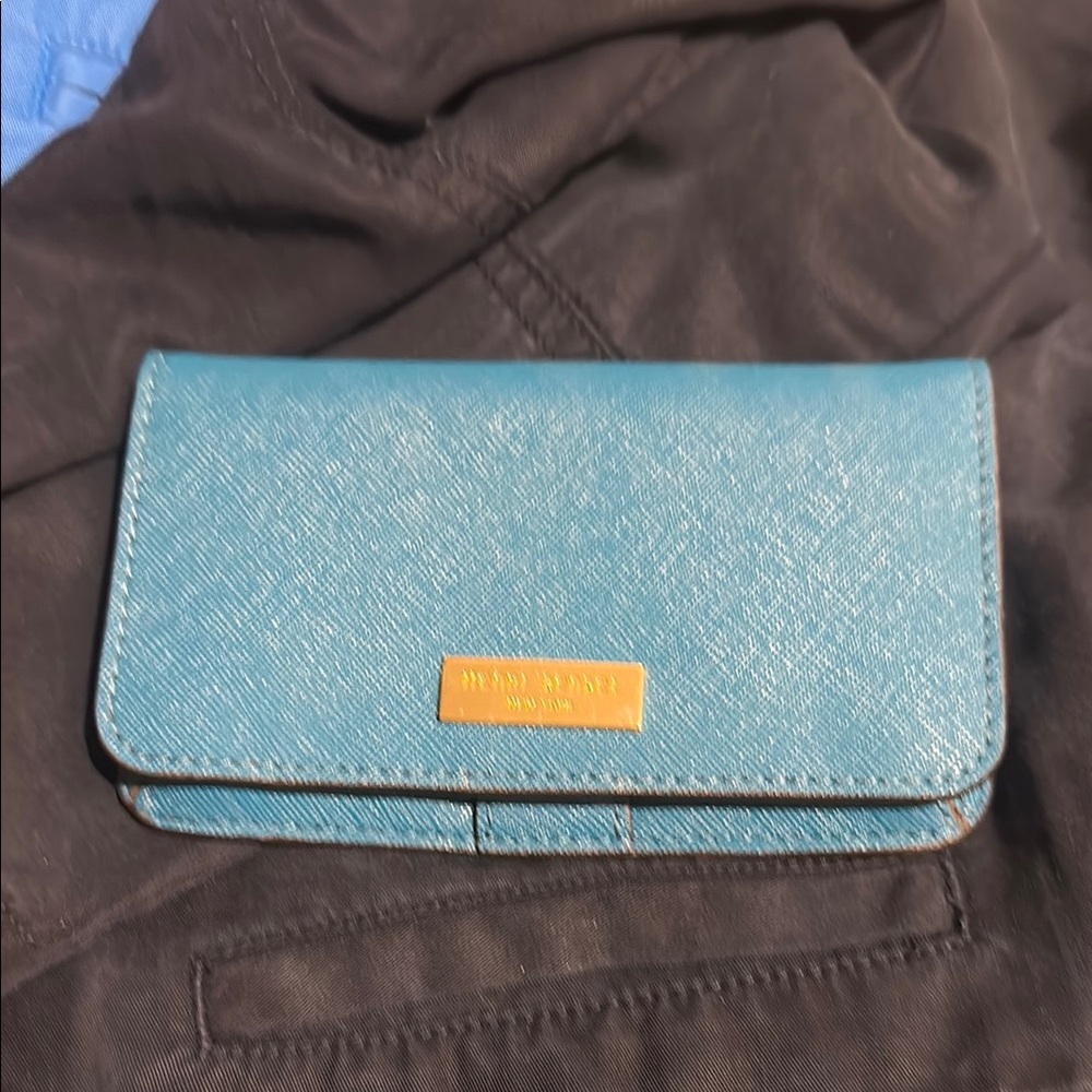 Henri Bendel Blue Wallet with Gold Accents